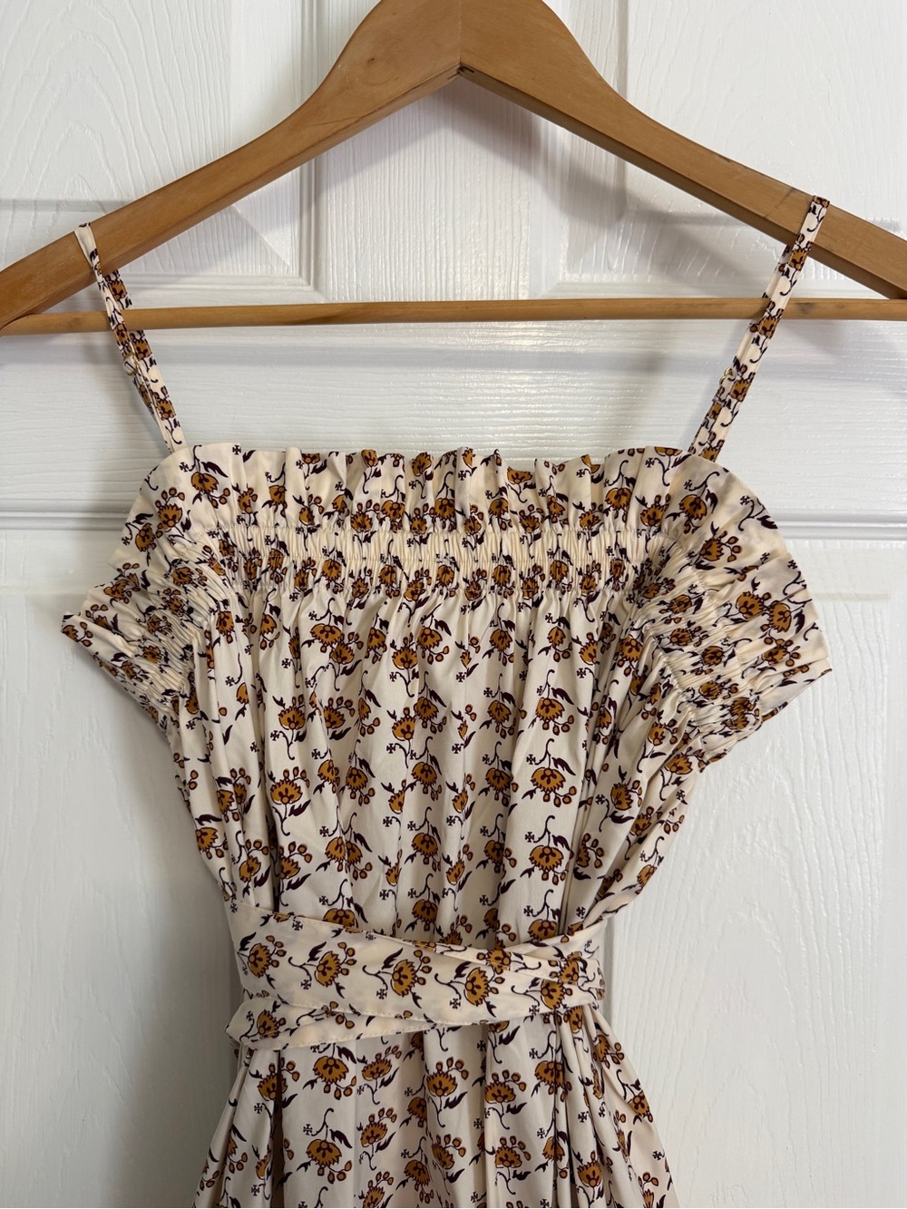 NWT. Tory Burch Cream and Brown Floral Midi Dress - Picture 3 of 13
